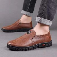 Mens Leather Shoes Autumn Brand Fashion Comfortable Leather Sneakers for Men Soft Bottom Business Leisure Slip-on Flat Shoes