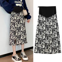 707# Autumn Winter Chic Ins Printed Maternity Skirts Korean Fashion Splits A Line Skirts Clothes for Pregnant Women Pregnancy