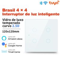 บราซิล4X4 Tuya สวิตช์ไฟอัจฉริยะควบคุมผ่านไวไฟ4/6แก๊งค์สัมผัสผนัง110-240V แผงหน้าจอลวดใช้ได้กับ Alexa Google Home