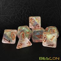 Bescon Shimmery Dice Set Bronze-Golden RPG 7-dice Set in Brick Box