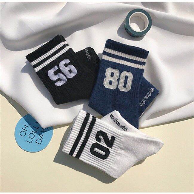 korean-fashion-preppy-style-digital-sports-striped-socks-pure-cotton-two-bars-mid-top-womens-short