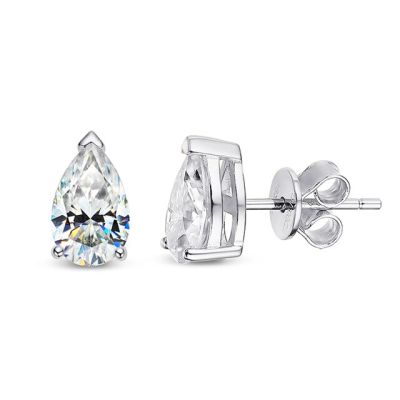 Smyoue Rhodium Plated 1ct D/G Color Pear Cut Moissanite Stud Earring for Women Classic Wedding Jewelry 100% S925 Sterling Silver
