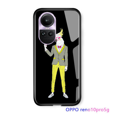 เคสฝาหลังกระจกนิรภัยมันวาวสำหรับ OPPO Reno10 Pro 5G ลายผู้ชายแฟชั่นสร้างสรรค์ของนายสัตว์เคสโทรศัพท์