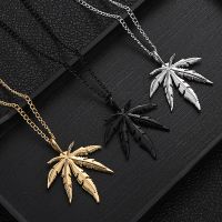 1Pcs Fashion Maple Leaf Necklace Titanium Steel Hemp Leaf Pendant Glittery Charm Chain Gift Jewelry Hip Hop Jewelry Accessories