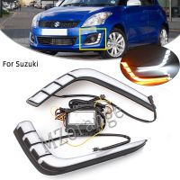 2ชิ้นไฟตัดหมอกสำหรับ LED DRL Suzuki Swift 2014 2015 2016อัตโนมัติตอนกลางวันทำงานไฟหน้าแต่งรถสัญญาณเลี้ยว