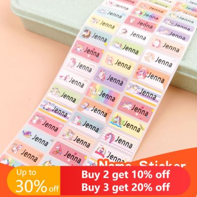hot！【DT】☜  Unicorn Name Sticker Custom Personalized Tag 3size Cartoon Decal Label Children School Office Stationery Stickers