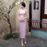 จีนแห่งชาติยาว Cheongsam พลัมซาตินวินเทจเครื่องแต่งกายชุดเชือกแขวนคอสังคมผู้หญิงที่สง่างามชุด Qipao