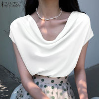 MOMONACO ZANZEA ผู้หญิงแขนสั้นซาติน Silky T เสื้อแฟชั่น Party Swing Collared Tee #11