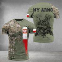 2023 Fashion Mens Camo Summer T-Shirt Military Brigade Style 3D Printed T-Shirt Poland Flag Clothing Oversized O-neck Tops