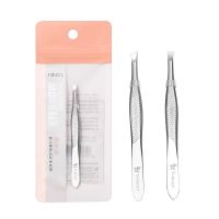 ┇ 2Pcs/Set Pro Slanted/flat Stainless Steel Hair Removal Clip Eyebrow Face Hair Remover Tweezers Eyebrow Plucking Tools