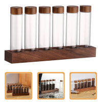 Ajigo【Hot Sale】 1 ชุด Coffee Bean Storage หลอดแก้วกาแฟ Bean Vials พร้อมฝาปิดและขาตั้งไม้