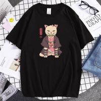 Japanese Catana Cat Print T Shirts MenSfashion Breathable Man T-Shirts Summer Comfortable Tops Crewneck Oversized Clothing S-4XL-5XL-6XL