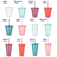 READY STOCK】Cup 1pcs Portable Drinking Cup Personalized Water Bottle With Straws Straw Cup Reusable Drinkware Outdoor Plastic Shiny Flash PowderMulticolor