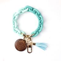 [HOT HUIQKKJKUIO 556] Chunky Chain Link Wristlet พวงกุญแจผู้หญิงน่ารัก Boho โมเดิร์นอะคริลิคเรซิ่น Link Chain Key แหวน Mama ไม้แผ่น Monogram