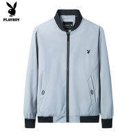 PLAYBOY เสื้อแจ็คเก็ตแขนยาว Bomber &amp; น้ำเงินเสื้อแจ็คเก็ตธุรกิจลำลองผู้ชายน้ำหนักเบา