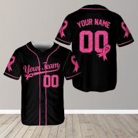 Personalized Glitter Name Color Baseball Jersey For Breast Cancer Month, Pink Ribbon, Breast Cancer Warrior Support Tee, Gift For Family