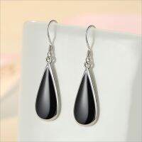 [Han ornaments] Everoyal Trendy Lady Water Drop Black Hoops ต่างหูเครื่องประดับแฟชั่นเงิน925ต่างหูสำหรับผู้หญิง Princess Party อุปกรณ์เสริม