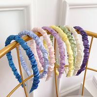 Bando lipit Satin warna polos serbaguna ikat rambut Hoop anak perempuan aksesori rambut cuci wajah temperamen manis ikat rambut tekan tanpa selip