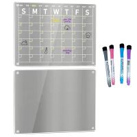 2 PCS Transparent Acrylic Magnetic Calendar Board White Board Calendar Dry Erase for Fridge, 16x12 Inch for Refrigerator with 4 Markers