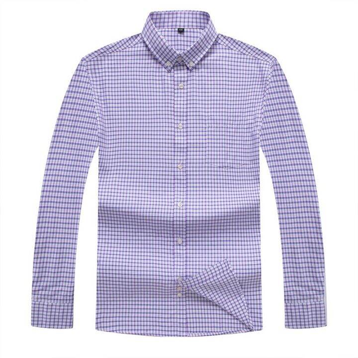 zzooi-8xl-159cm-cotton-shirts-for-men-long-sleeve-spring-autumn-plus-size-plaid-shirt-male-shirt-business-casual-blue-new-regular-fit