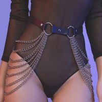 (ETX)New Layered Leather Belt With Chains Body Harness Sexy Waist Goth Accessories Strap Adjustable Festival Girls Belts 110cm