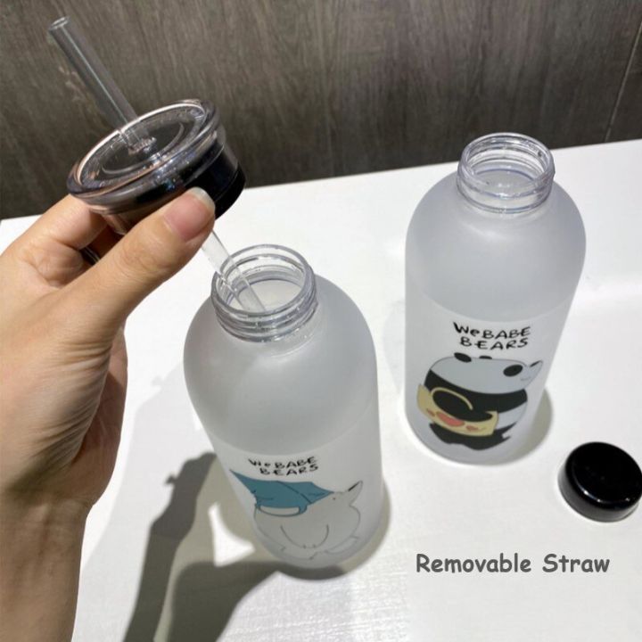 1000ml-portable-large-cartoon-water-bottle-panda-cute-bear-frosted-straw-cup-food-grade-heat-resistant-good-feel-water-bottle