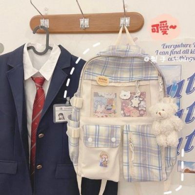 Korean Version Trend Backpack New Simple Plaid Girls Backpack Cartoon Cute Couple Campus School Bag