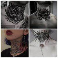 4pc/Set Dark Skull Owl Neck Waterproof Tatouage Temporaire Stickers Praying Hands Temporary Fake Tattoos Cool Men Women Adesivos