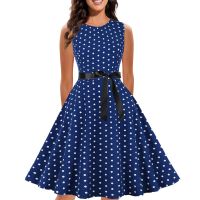 HOT★สุภาพสตรี Vintage ชุดเกาะอก2023ขายร้อน Retro ลำลอง Polka-Dot พิมพ์ฤดูร้อน Sundress