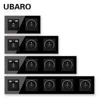 UBARO ฝรั่งเศสมาตรฐานสีดำกระจกนิรภัยคริสตัลแผงผนังซ็อกเก็ตพร้อม Usb 5V 2A ปลั๊กไฟไฟฟ้า AC100-250V16A Outlet-Cgefeng