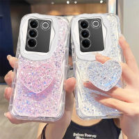 เคส V27e แฟชั่นสำหรับ Vivo เคสเคสมือถือกันกระแทกนิ่มแวววาวแวววาวประดับด้วยท้องฟ้าที่เต็มไปด้วยดวงดาวพร้อมขาตั้งรูปหัวใจแห่งความรัก