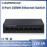 HORACO 8พอร์ตสวิตช์อีเธอร์เน็ตกิกะบิต1000Mbps เครือข่ายโลหะสวิตช์ Homelab แบบศิลปะเร็วสำหรับโทรศัพท์ Voip กล้อง IP เฝ้าระวัง