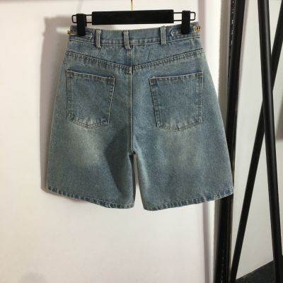 High waist five-point denim shorts womens 2023 summer new loose and thin retro style design straight pants trendy