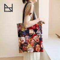 James Ensor series derivatives canvas bag female one-shoulder student portable white-collar cloth bag backpack hh 【BYUE】