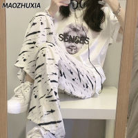 MAOZHUXIA Super Hot Tie-Dye กางเกงขากว้าง2023ฤดูใบไม้ผลิและฤดูใบไม้ร่วงแบรนด์สูงเอวหลวมสบายๆตรง Mopping กางเกง