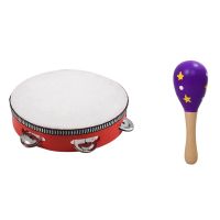 A Wooden Maraca Musical Instrument Childrens Toy &amp; 8Inch Musical Tambourine Tamborine Drum Round Percussion Gift