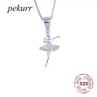 Pekurr 925 Sterling Silver Zircon Dress Ballet Dancer Necklace For Women Mini Elegant Crystal Pendants Collar Fashion Jewelry