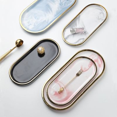French Entry Lux insLight Luxury Aromatpy Tray Jewelry Storage Tray Bathroom Oval Dining Tray Nordic Marbling Ceramic Plate