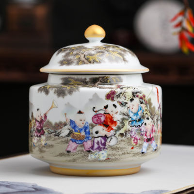 Jingdezhen Enamel Tea Caddy Tea Canister Tea Pot White Tea Jar Ceramic Kid Pattern Small Pot Handmade Tea Pot With Lid Household