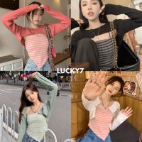 (พร้อมส่ง) เซต 2 ชิ้นTanktop ตัวใน  Bust อก 32  Length ยาว 12   Super crop top ตัวนอก  Bust อก 32-40  Length ยาว 12