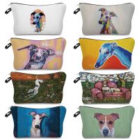 Personalized Oil Painting Greyhound Dog Print Cosmetic Bag Portable Female Toiletry Bag Kids Big Pencil Case Womens Makeup Bag Drawing Painting Suppl