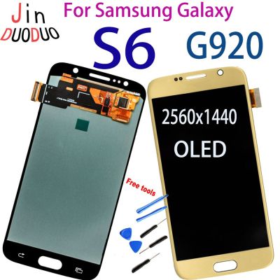Amoled สำหรับ Samsung Galaxy G920 S6ชิ้นส่วนจอสัมผัสแอลซีดีของเครื่องแปลงดิจิทัลเหมาะสำหรับเปลี่ยนหน้าจอ LCD Samsung S6 G920FD G920F