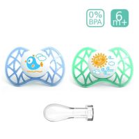 6 M+ จุกนมหลอก ชุด 2 อัน ( แบบกลม Symmetric ) สำหรับพัฒนาช่องปาก , NUVITA Pacifier AIR 55 , Product Innovative  by ITALY