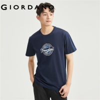 GIORDANO ผู้ชาย เสื้อยืดคอกลมแขนสั้นพิมพ์ลายตัวอักษรวินเทจผ้าฝ้ายถัก Free Shipping 13093204GHYJ