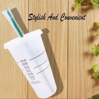 ❉♙♕ 710ml large capacity black and white straw cup with lid outdoor tumbler coffee cup with logo reusable plastic cup drink cup