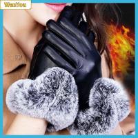 WENYOU Women Windproof Waterproof Plus Velvet Touch Screen Mittens Cashmere Gloves PU Leather Faux Fur Gloves