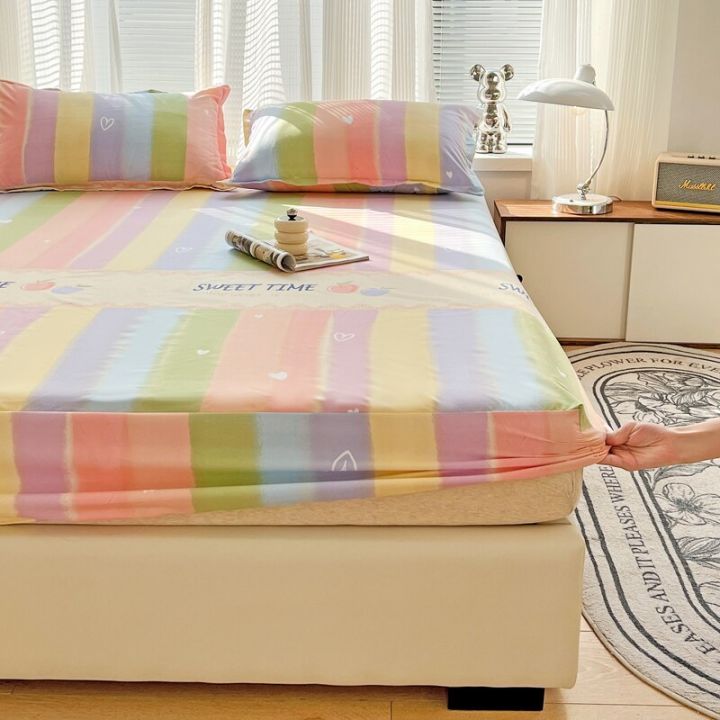 ผ้าปูที่นอนพิมพ์ลายโพลีเอสเตอร์100-1ชิ้นผ้าปูที่นอนพอดีเรขาคณิตผ้าปูที่นอนควีนไซส์เตียงเดี่ยวคิงไซส์ผ้าคลุมฟูกผ้าปูเตียงเย็บมุม