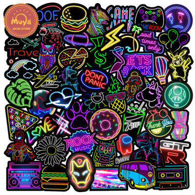 MUYA 100Pcs Neon สติกเกอร์ Cool การ์ตูนไวนิลกราฟฟิติสติกเกอร์สำหรับแล็ปท็อปกันน้ำ Decor Decal