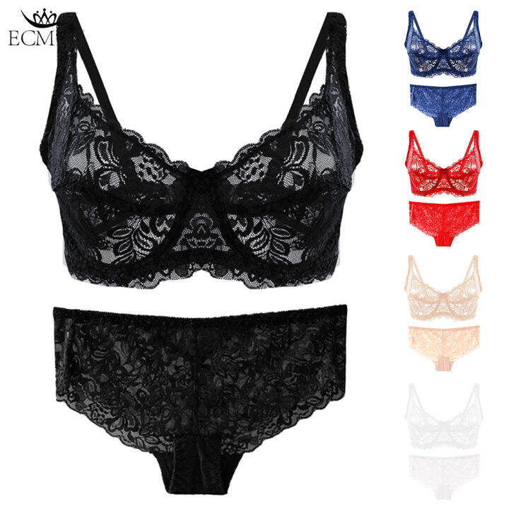 ECMLN Sexy Women 2PCS Bra Set Lace Transparent Bras Panties Sets
