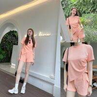 SLYQ DIJON WAFFLE DRAPED TOP &amp; SHORT SET ชุดเซ็ตเสื้อเบลาส์แขนสั้นจับเดรปข้างกับกางเกงขาสั้น